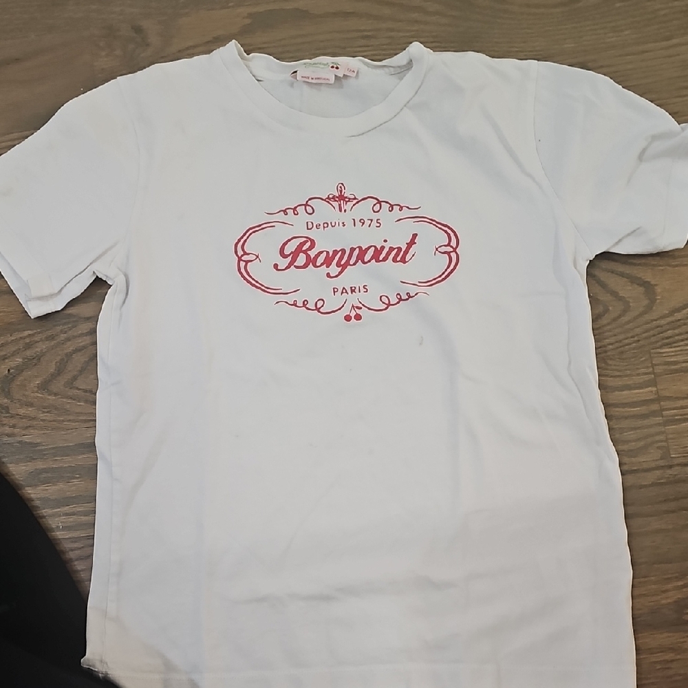 Bonpoint White Tee with Pink Logo